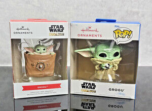 Hallmark Star Wars Mandalorian Grogu Ornament Lot 2 Funko POP Baby Yoda New